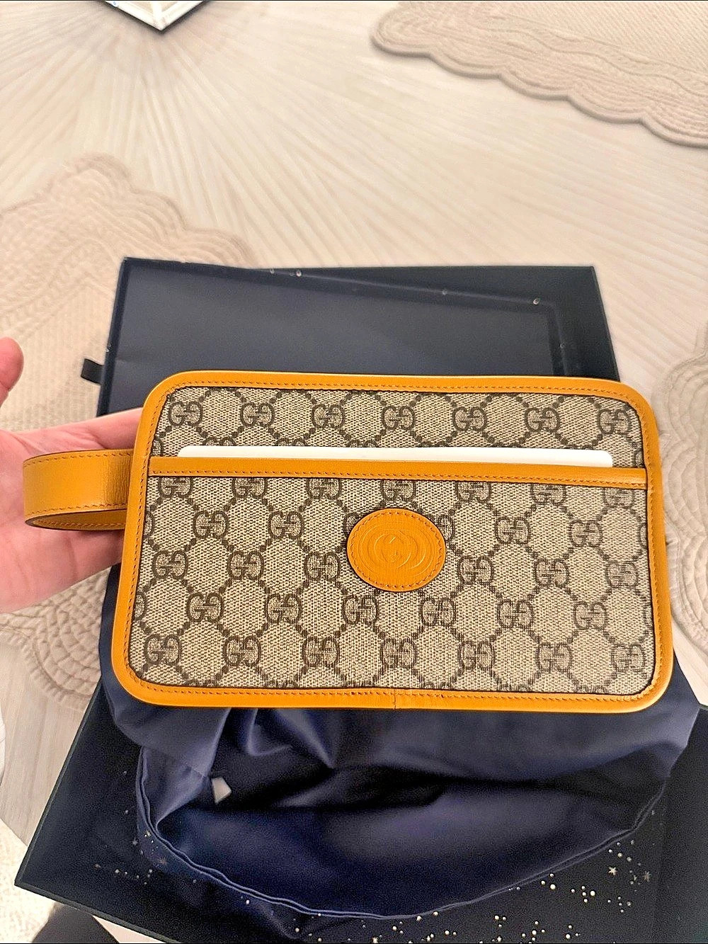 Gucci GG Supreme Travel Pouch Crossbody Bag Brown & Yellow
